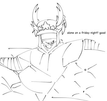 my oc gemini saying "alone on a friday night? good"